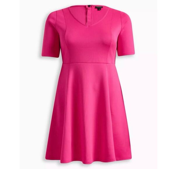 Torrid Fluted Fit & Flare Scuba Hot Pink Mini Dress Pockets Woman Plus Size 2X - Picture 7 of 9